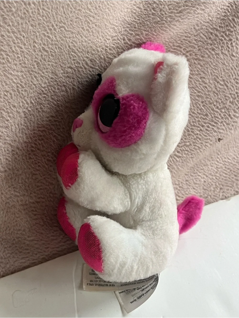 Ty White Plush Kitty with Pink Sequin Accents